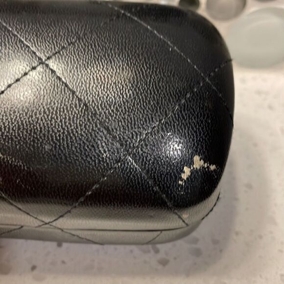 Chanel black leather quilted sunglass case. No sunglasses just the case main image 8